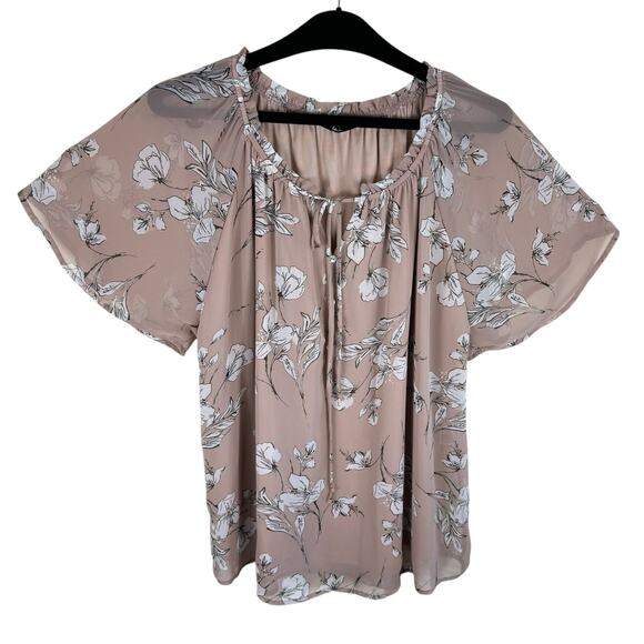 Tua Plus Mauve White Floral Lightweight Lined Short Sleeve Blouse Plus Size 2X - Picture 1 of 6